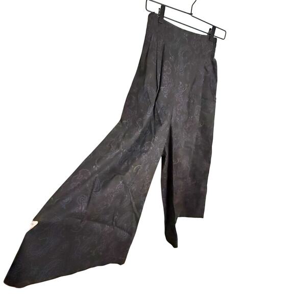 Vintage Ollie Pull On Wide Leg Pants High Rise Brocade Paisley Print Black Small - Picture 2 of 5